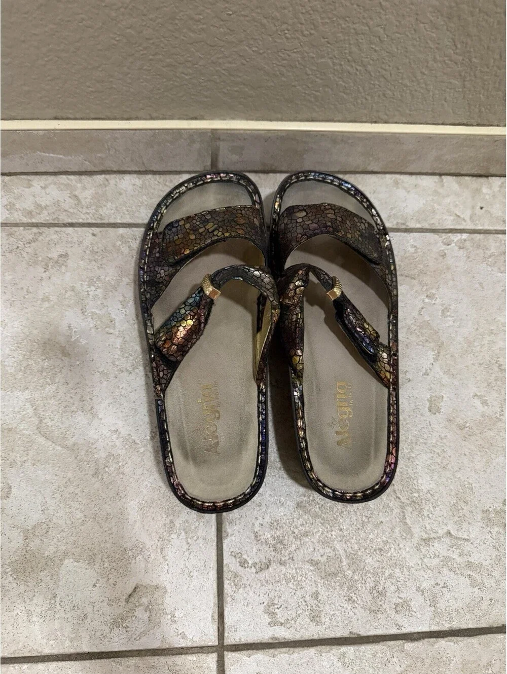 Alegria Iridescent Slip On Sandals Size 39